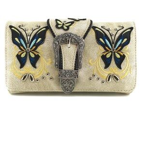 Butterfly Embroidered Buckle Crossbody Wallet